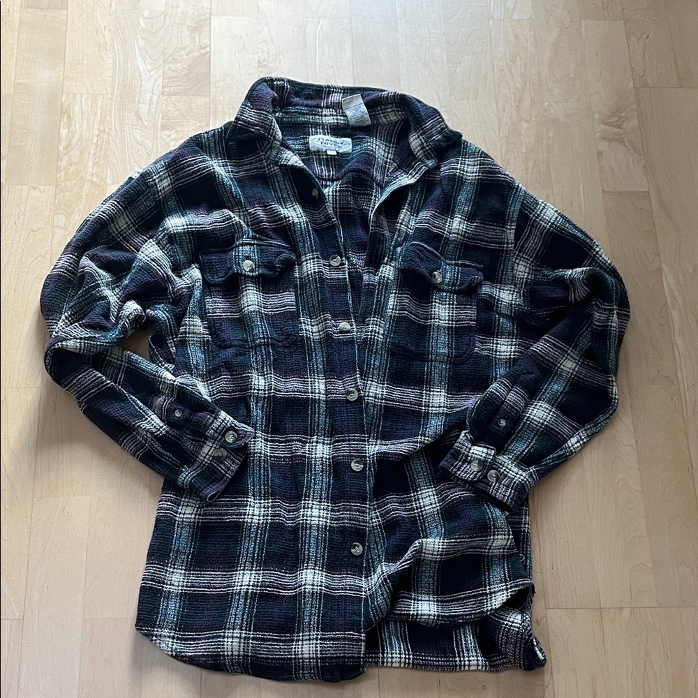 Men's Black and White Plaid Casual Button Down Shirt